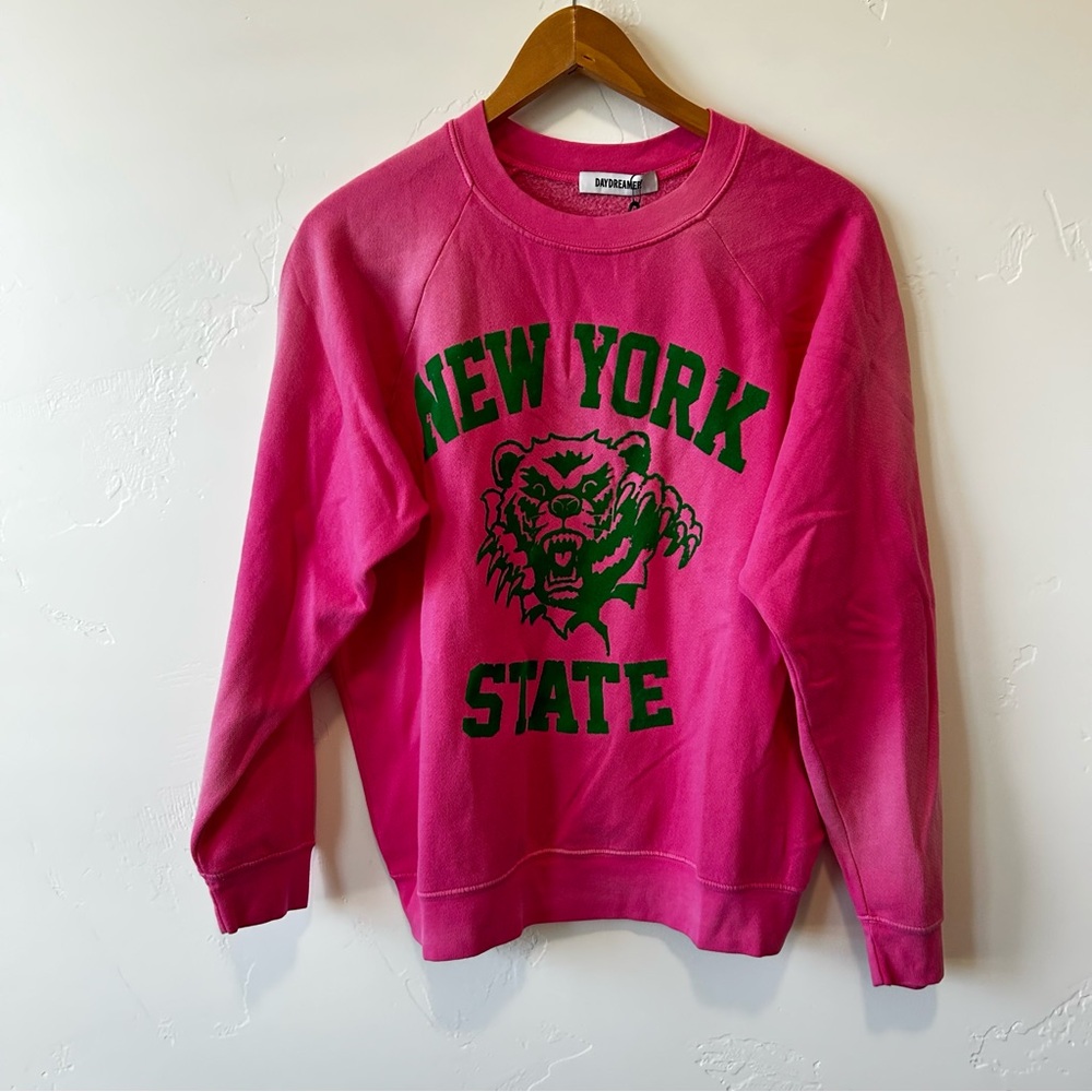 NEW Daydreamer New York State Green Velvet Pink Pullover Crew Neck Size Medium - Picture 2 of 8
